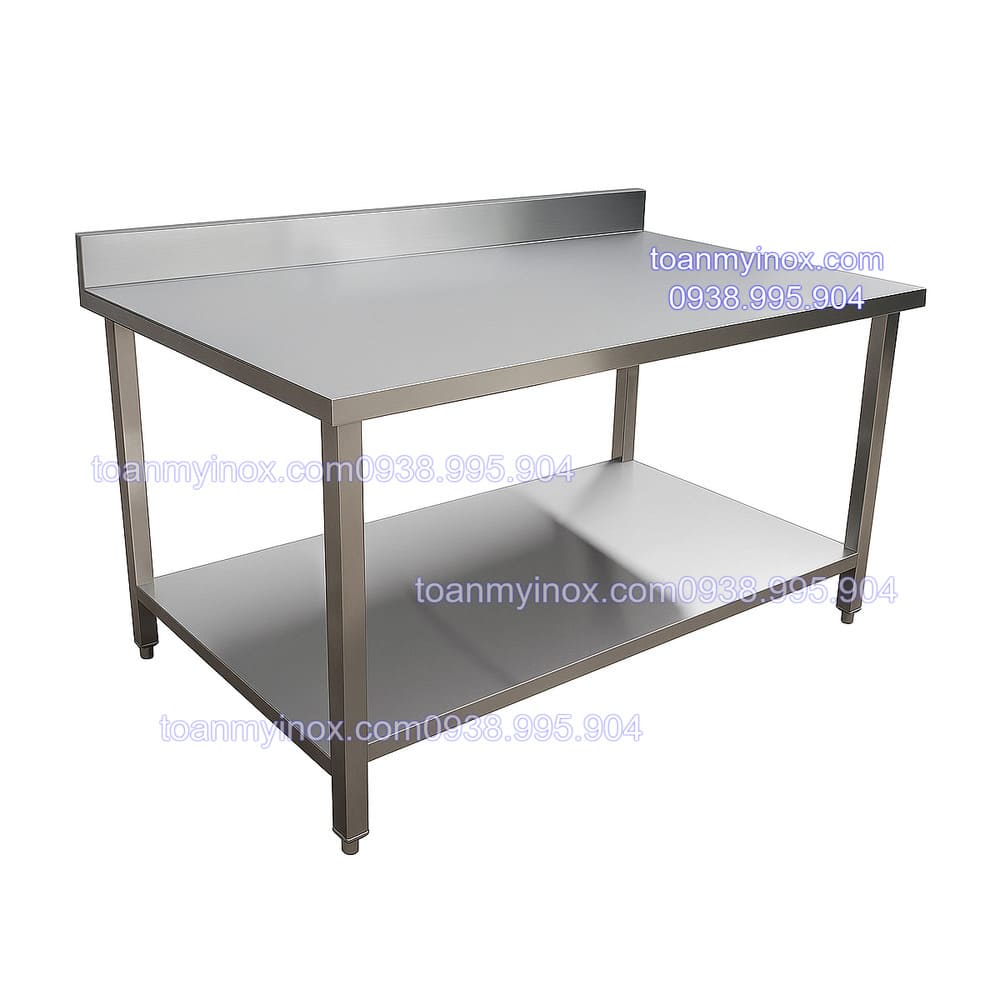 bàn inox công nghiệp 2 tầng có gáy