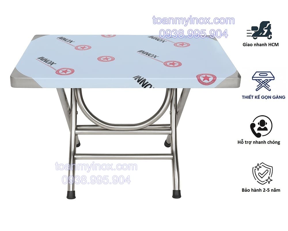 bàn inox chữ nhật nhỏ 50x80 lùn 201