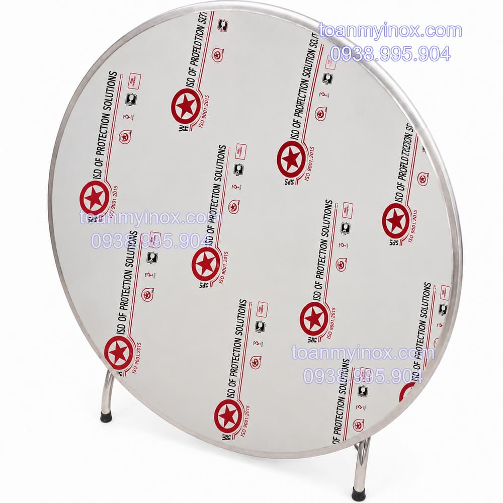 Bàn inox tròn 1m4 chân xếp gọn giá rẻ