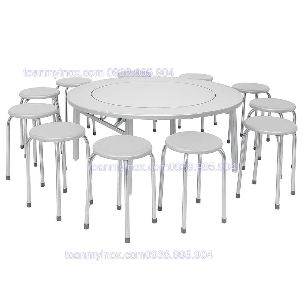 bàn inox tròn 1m4 có mâm xoay 360 độ (3)