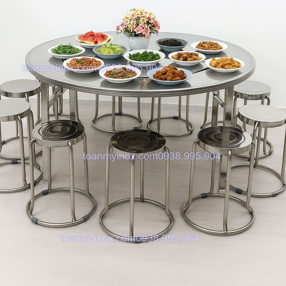 bàn inox tròn 1m4 có mâm xoay 360 độ (4)