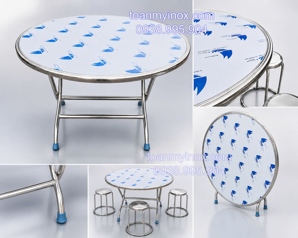 Bàn tròn inox 1m2 chân xếp gọn (4)