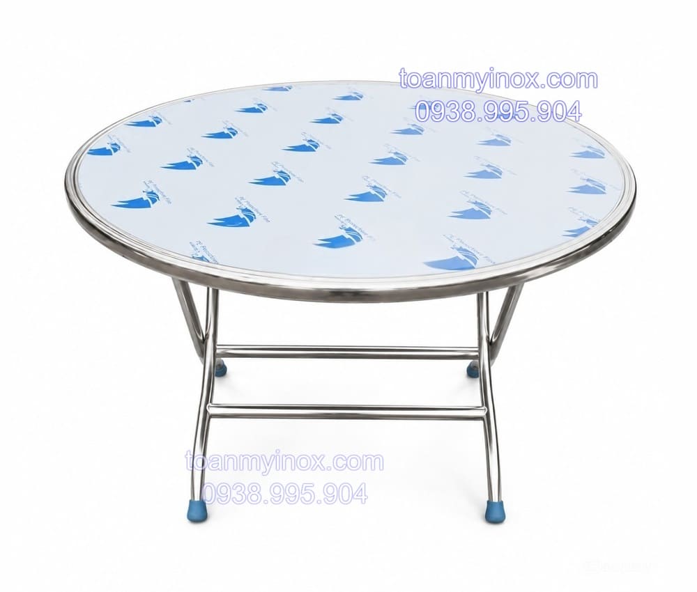 Bàn tròn inox 1m2 chân xếp gọn