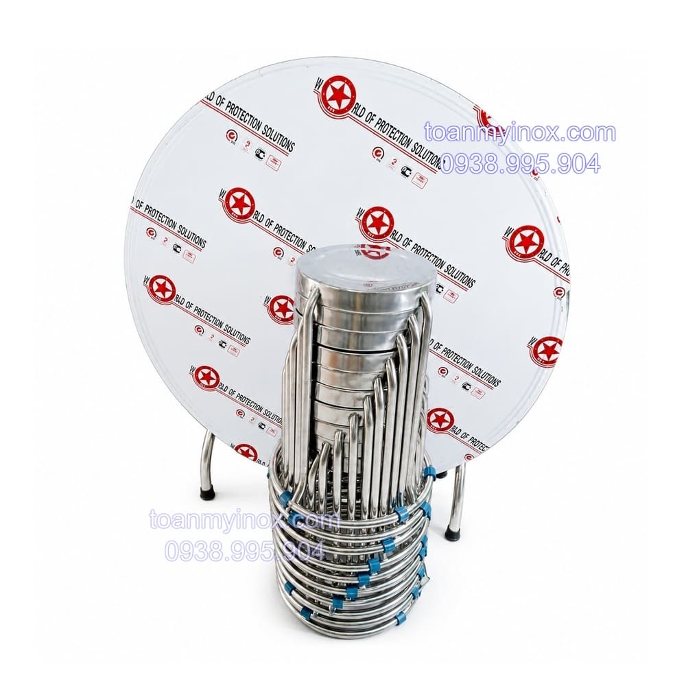 Bàn tròn inox 1m2 xếp gọn giá rẻ (3)