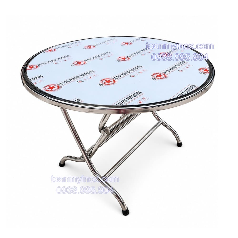 Bàn tròn inox 1m2 xếp gọn giá rẻ