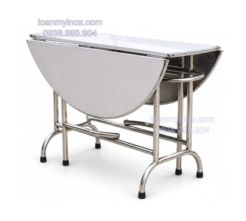 Bàn tròn inox 304 xếp 3 mặt 1m2 (4)