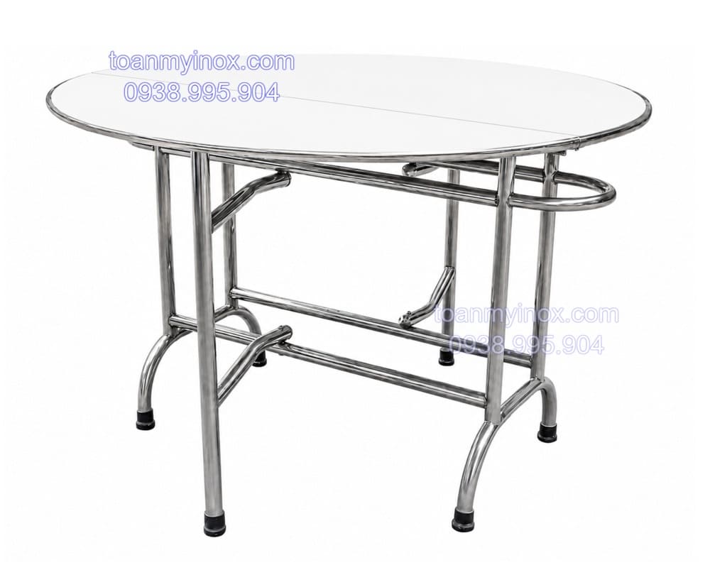 Bàn tròn inox 304 xếp 3 mặt 1m2 (5)