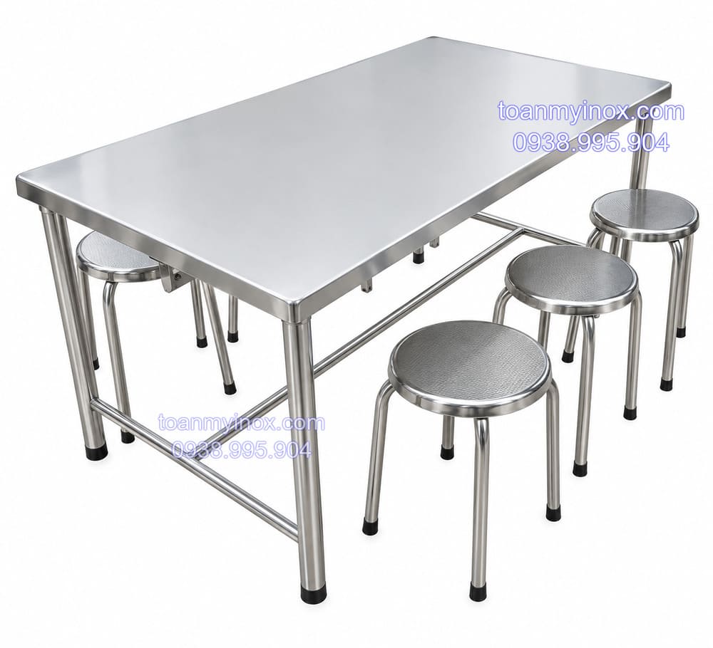 Bộ bàn ăn inox chữ nhật công nghiệp (1)