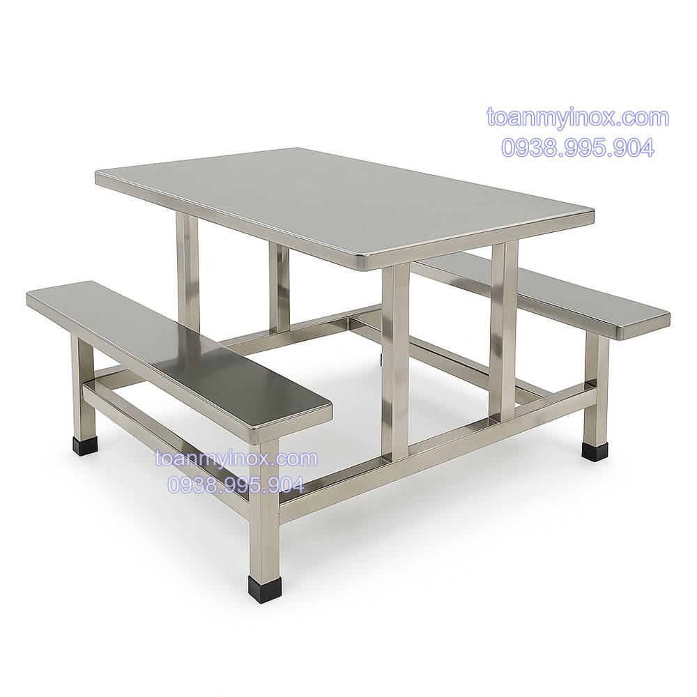Bộ bàn ăn inox chữ nhật công nghiệp (4)