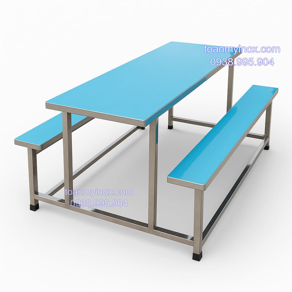 Bộ bàn ăn inox chữ nhật công nghiệp (5)