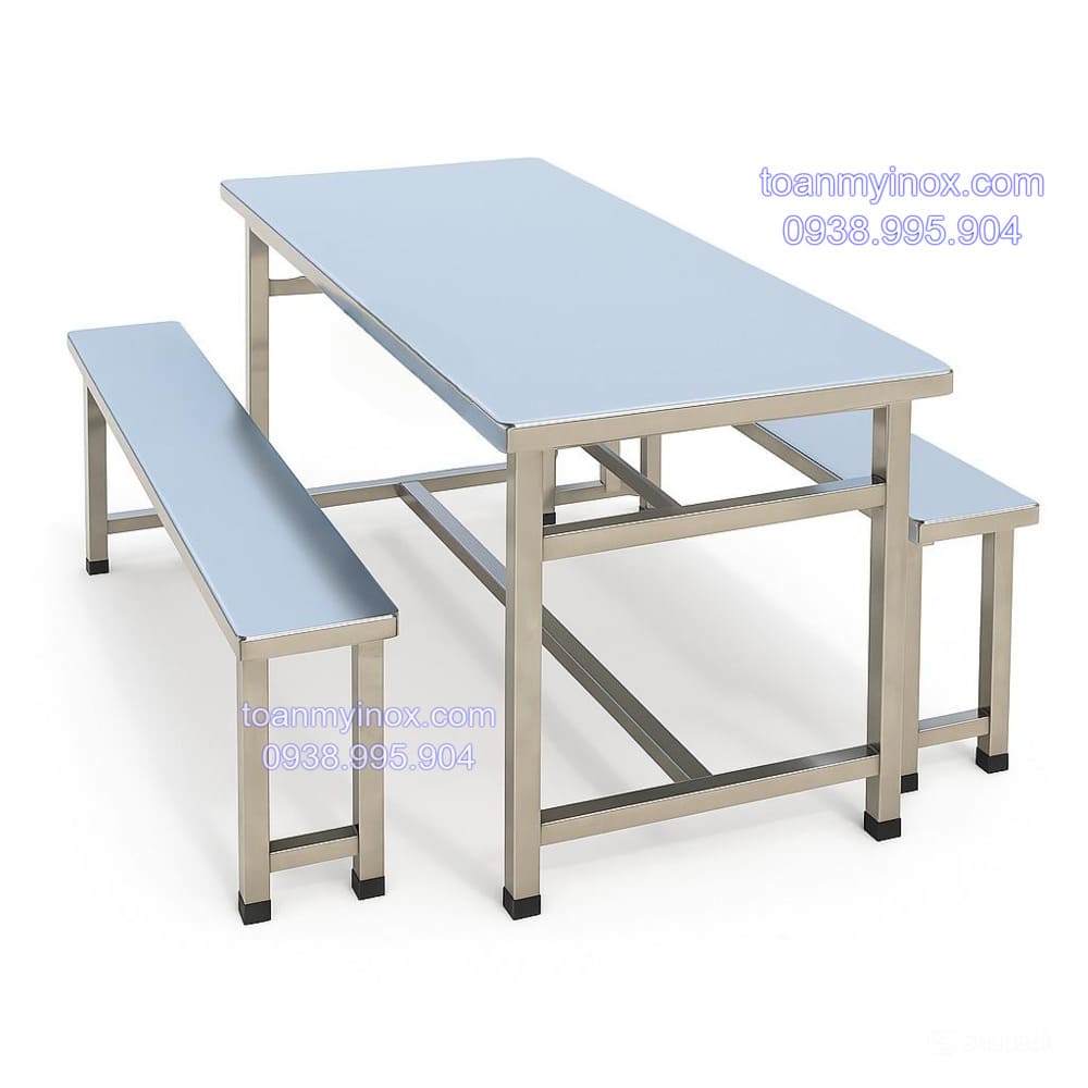 Bộ bàn ăn inox chữ nhật công nghiệp (6)
