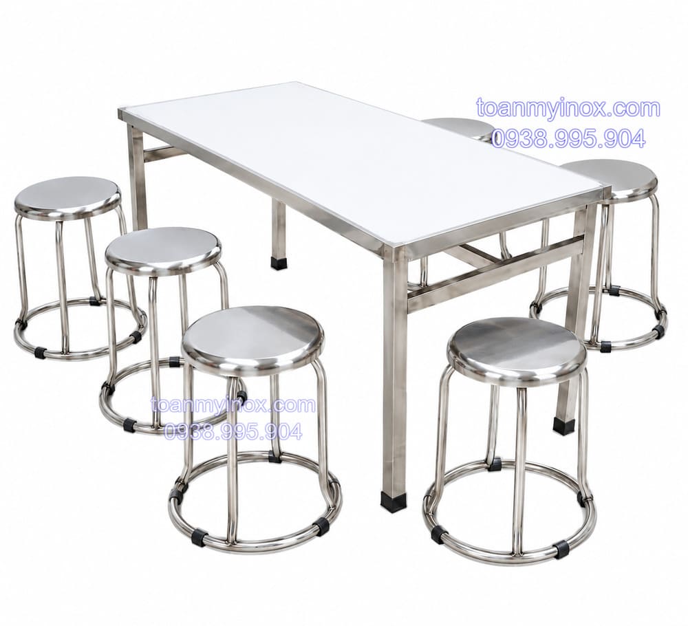 Bộ bàn ăn inox chữ nhật công nghiệp