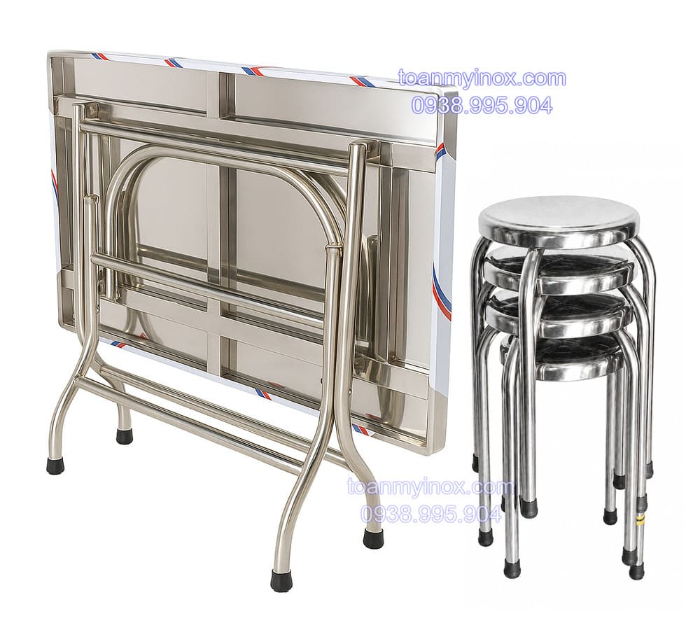 Bộ bàn inox chữ nhật 4 ghế xếp gọn (3)