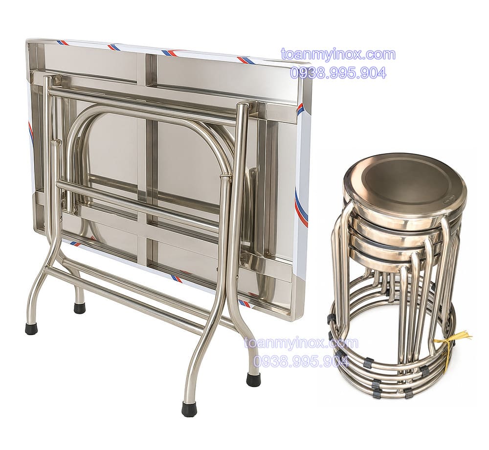 Bộ bàn inox chữ nhật 4 ghế xếp gọn (4)