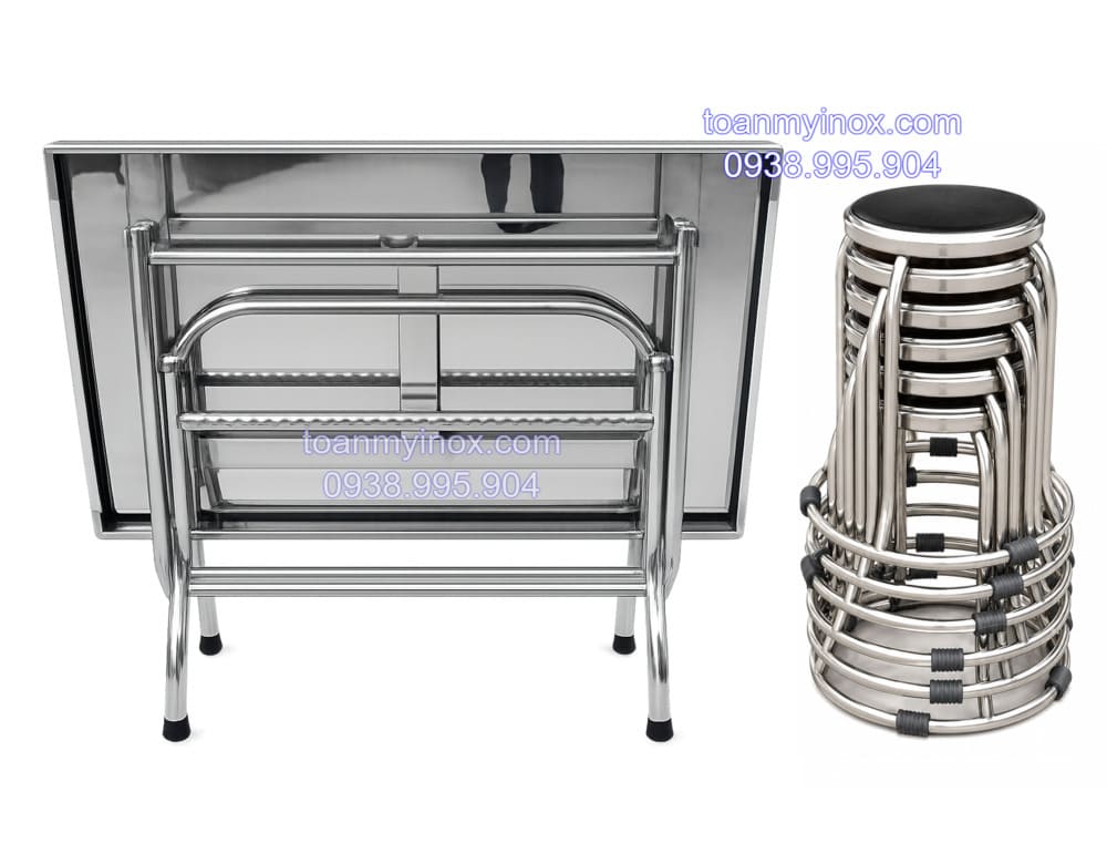 Bộ bàn inox chữ nhật xếp gọn 6 ghế tròn (2)