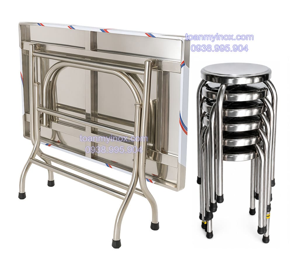 Bộ bàn inox chữ nhật xếp gọn 6 ghế tròn (3)