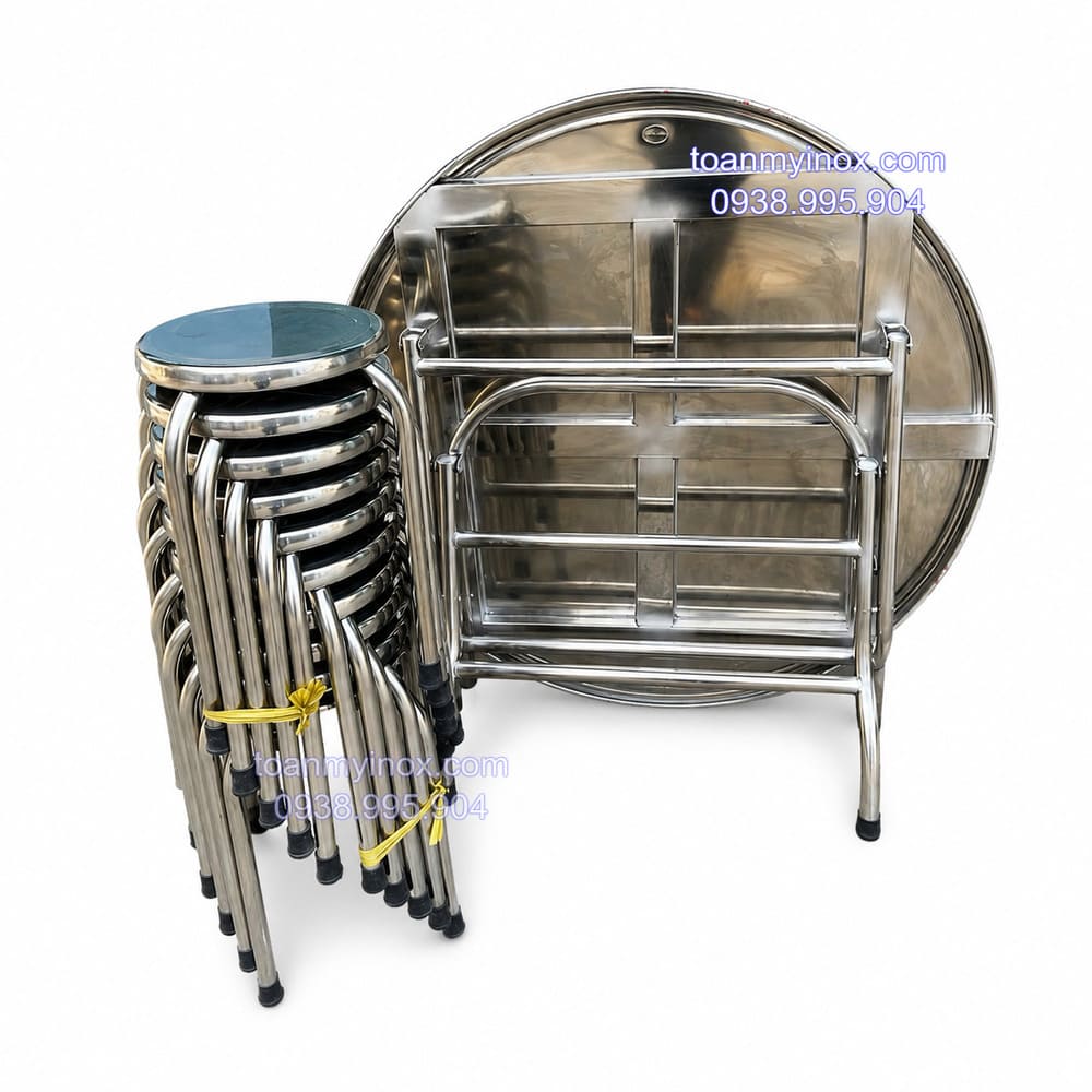 Bộ bàn tròn inox 10 người inox 304 (1)