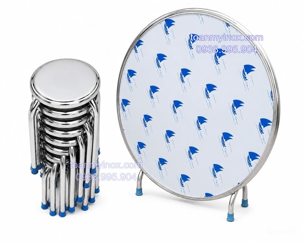 Bộ bàn tròn inox 10 người inox 304