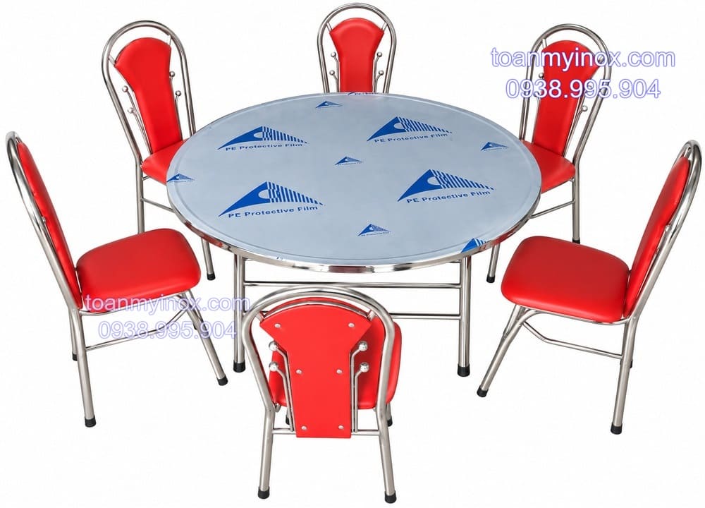 Bô bàn tròn inox 6 ghế xếp nệm (2)