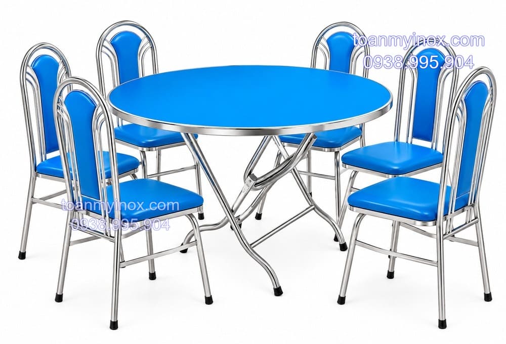Bô bàn tròn inox 6 ghế xếp nệm (3)