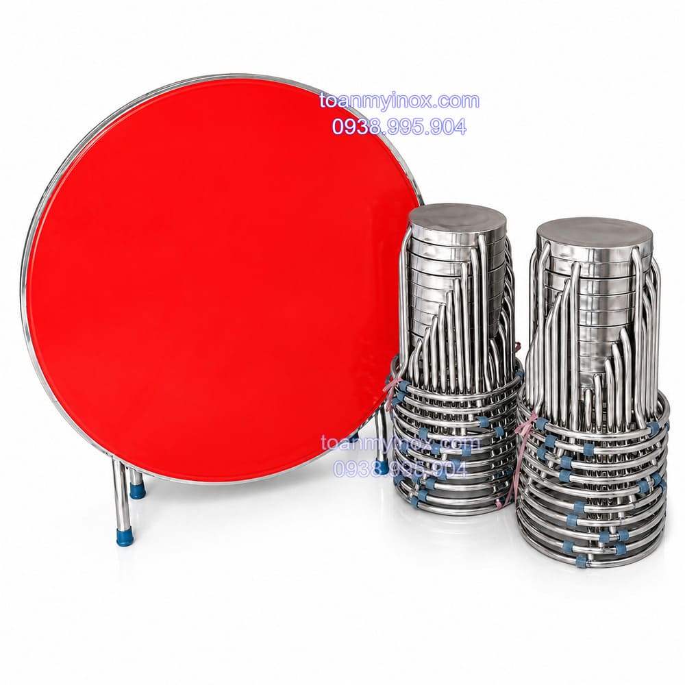 Bộ bàn tròn xếp gọn 10 ghế inox 304 (1)