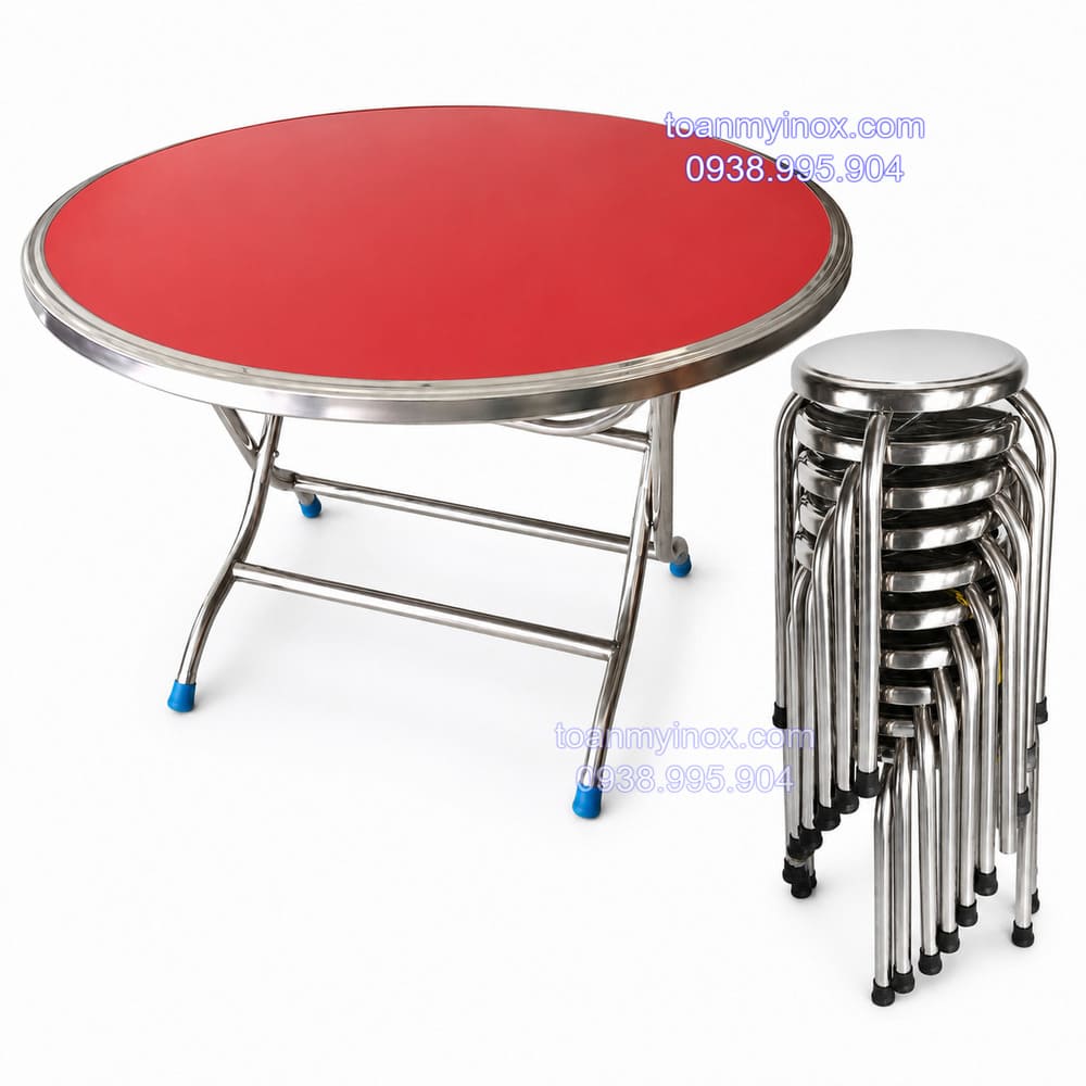 Bộ bàn tròn xếp gọn 10 ghế inox 304 cao cấp (1)