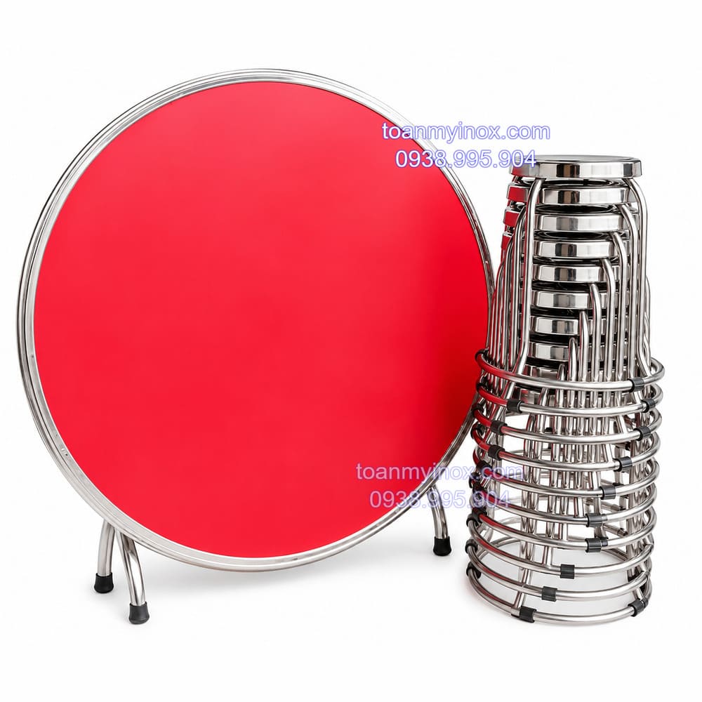Bộ bàn tròn xếp gọn 10 ghế inox 304 cao cấp