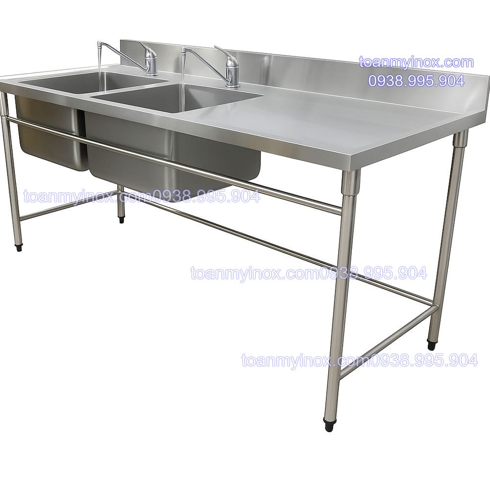 chậu rửa inox 2 hộc có bàn (3)
