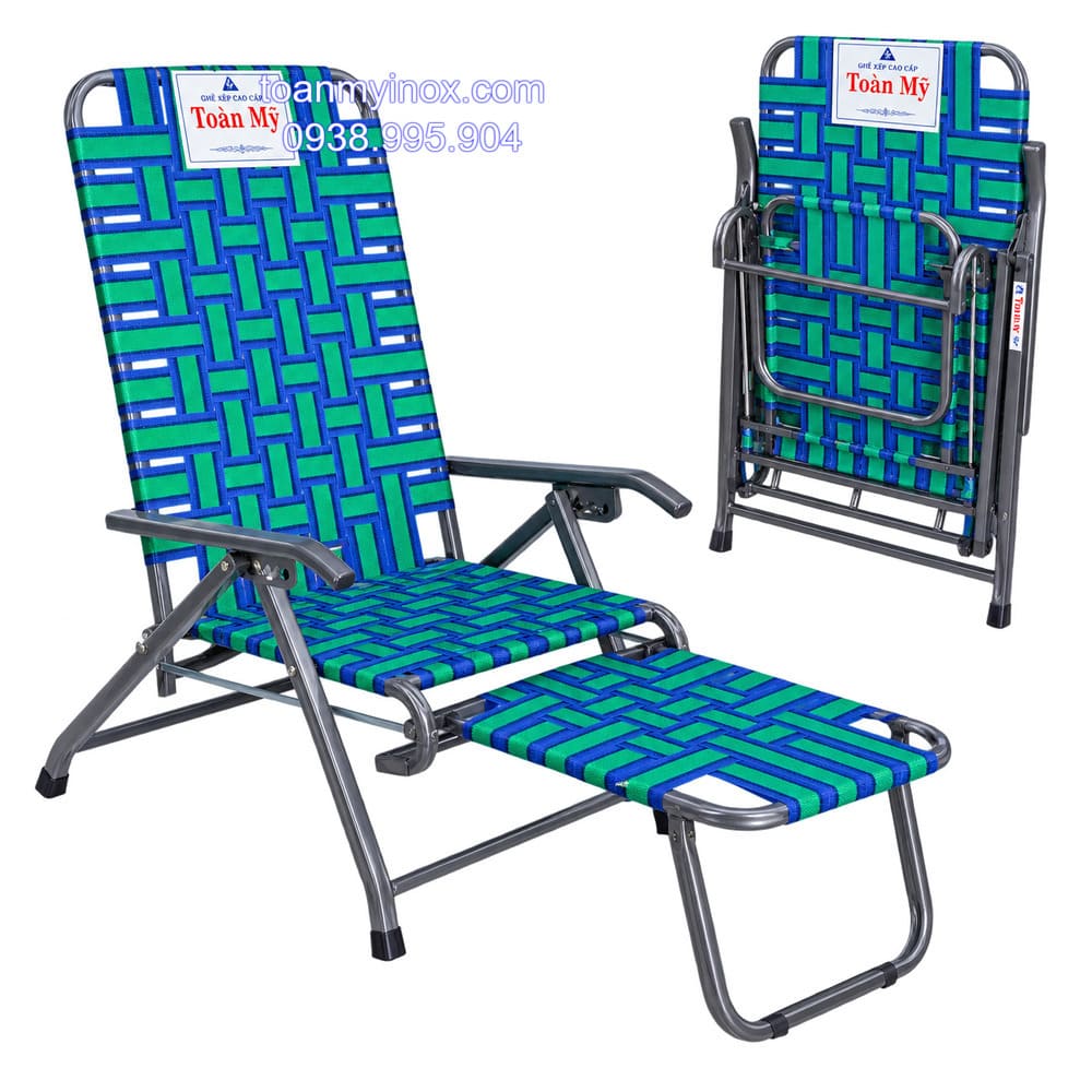 Ghế xếp đan dây vải bố có gác chân (3)