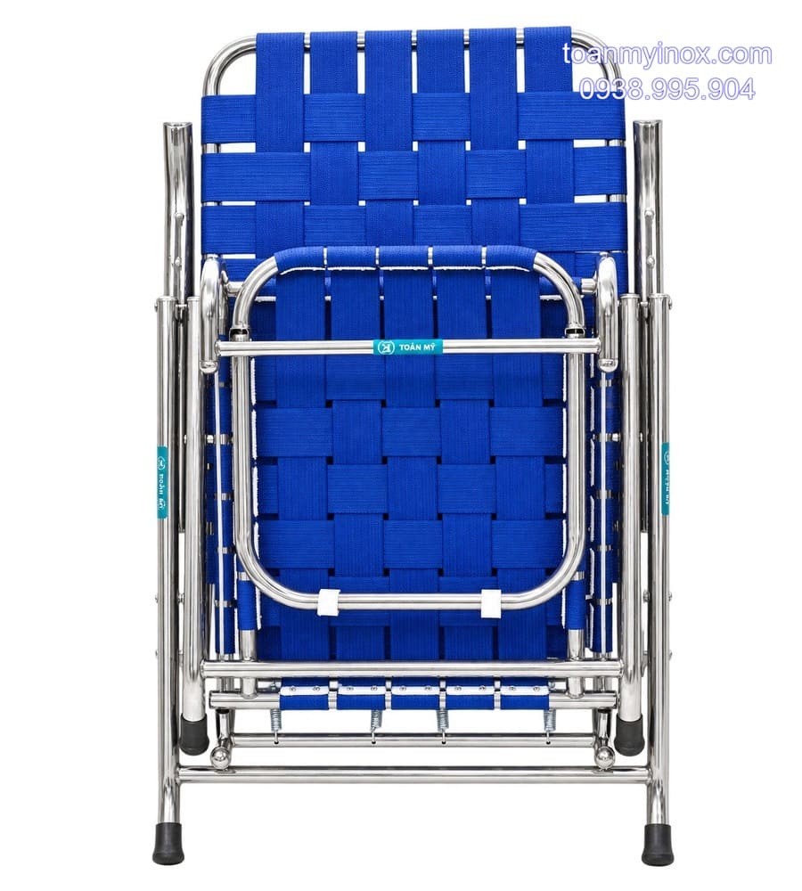 Ghế xếp đan dây vải bố inox có gác chân (3)