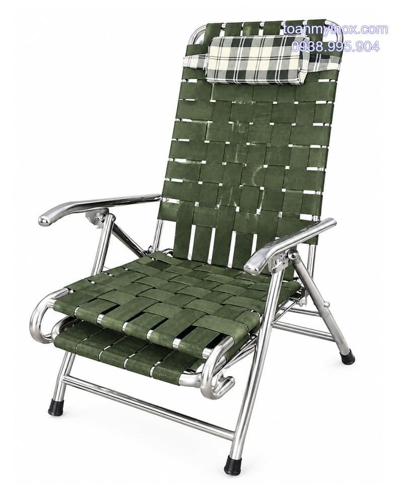 Ghế xếp đan dây vải bố inox có gác chân