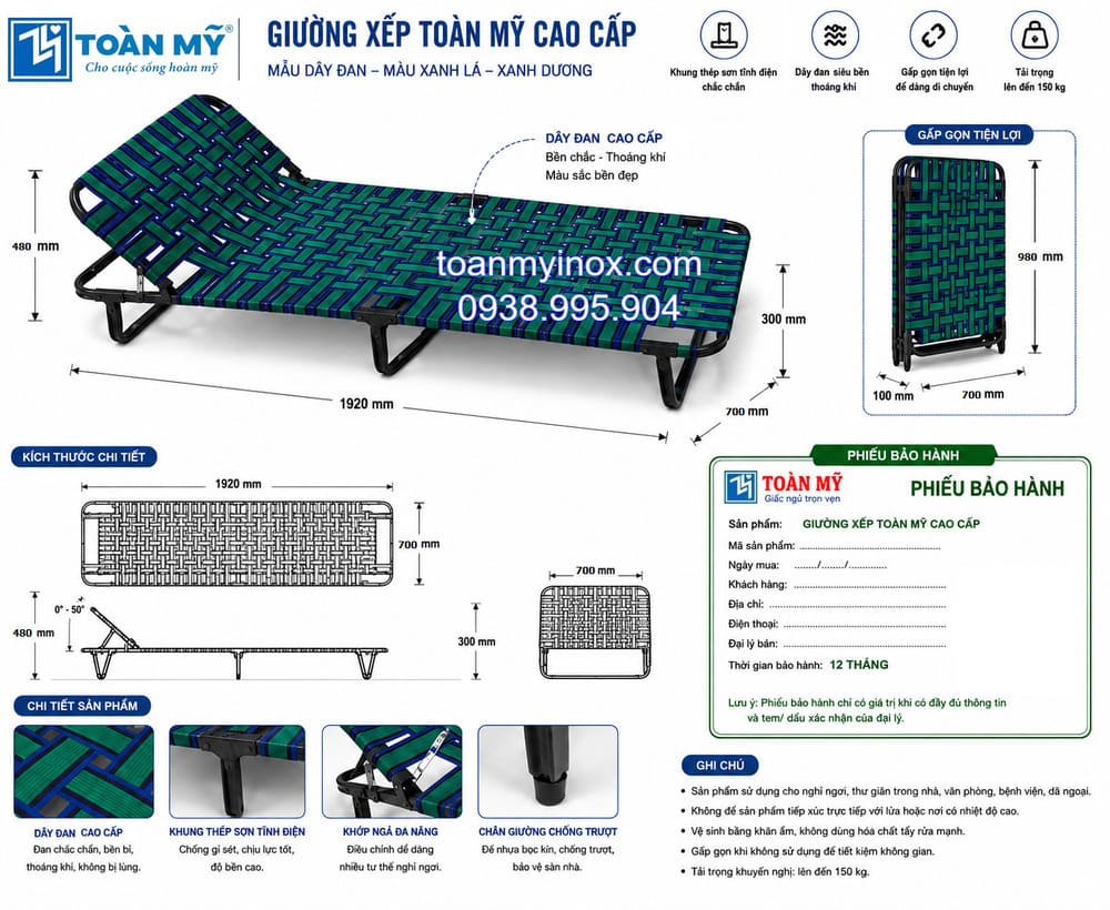 Giường xếp đan dây vải dù