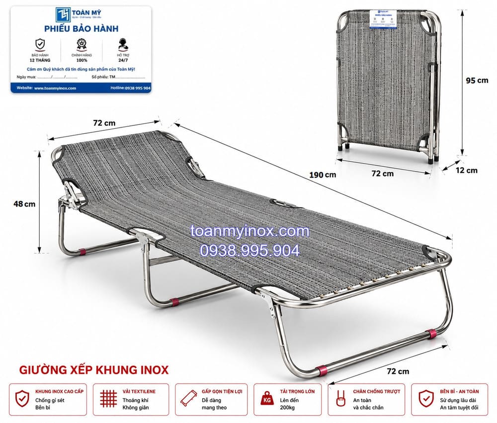 giường xếp inox vải lưới