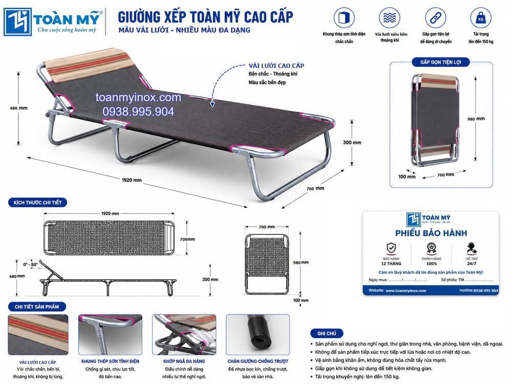 Giường xếp vải lưới thoáng khí