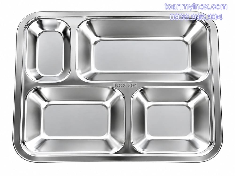 Khay cơm inox 4 ngăn 304
