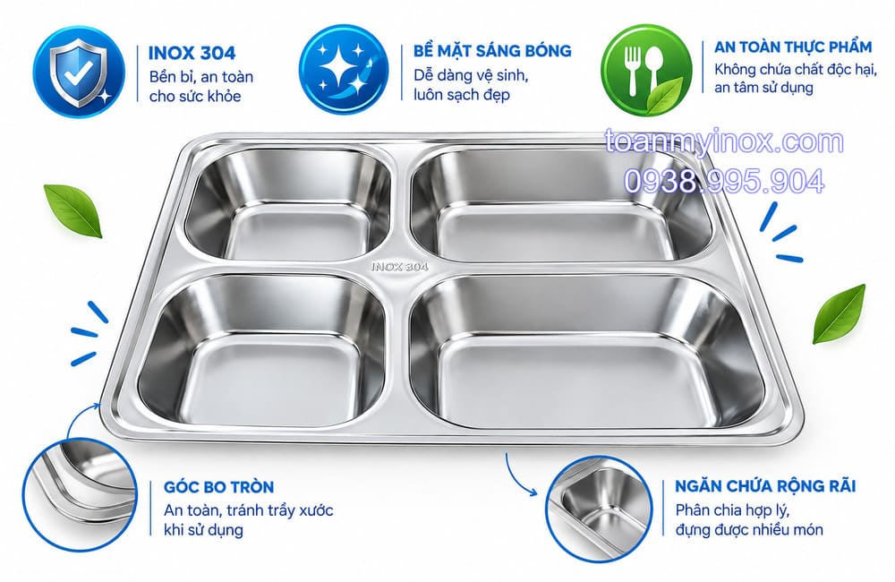 Khay cơm inox 4 ngăn sâu 304 (5)