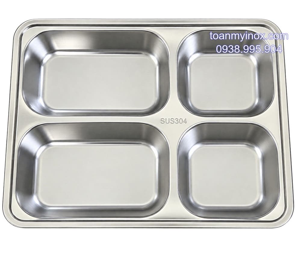 Khay cơm inox 4 ngăn sâu 304