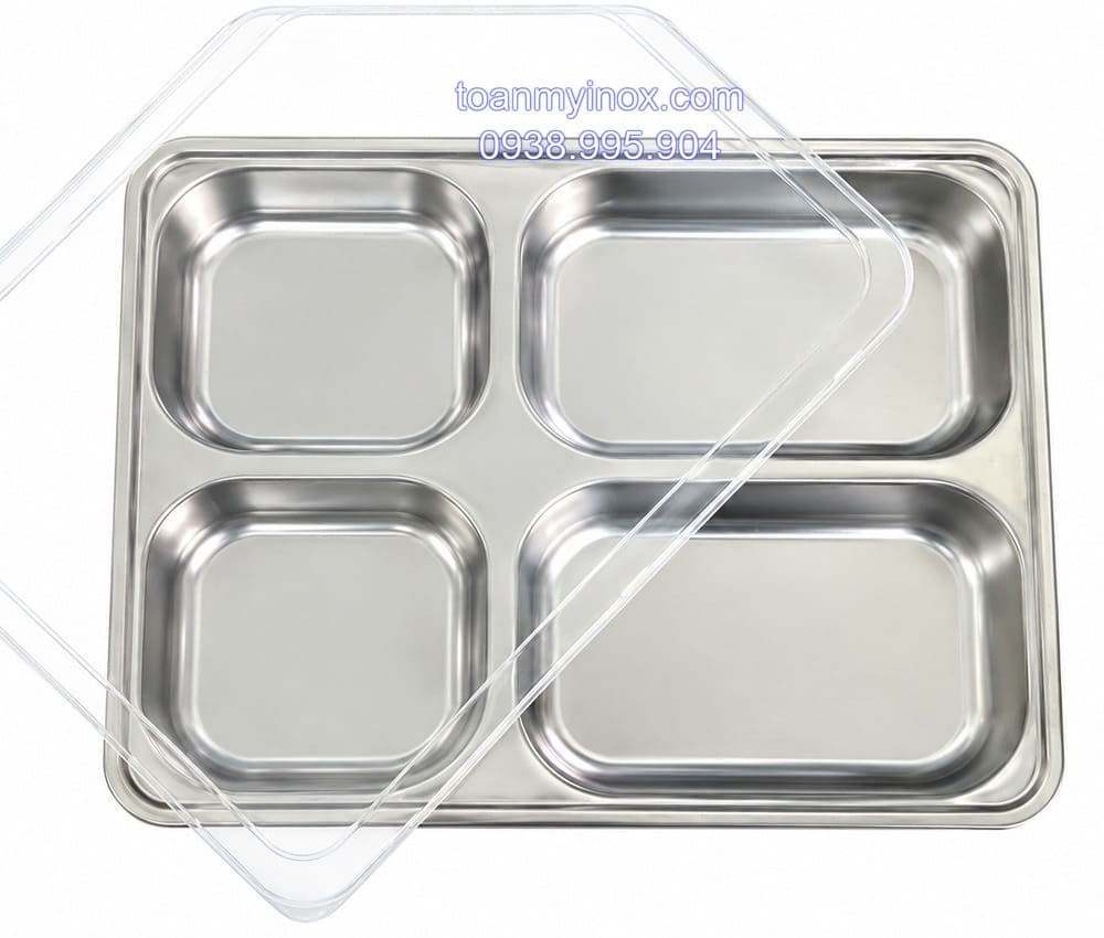 Khay cơm inox 4 ngăn sâu có nắp đậy (1)
