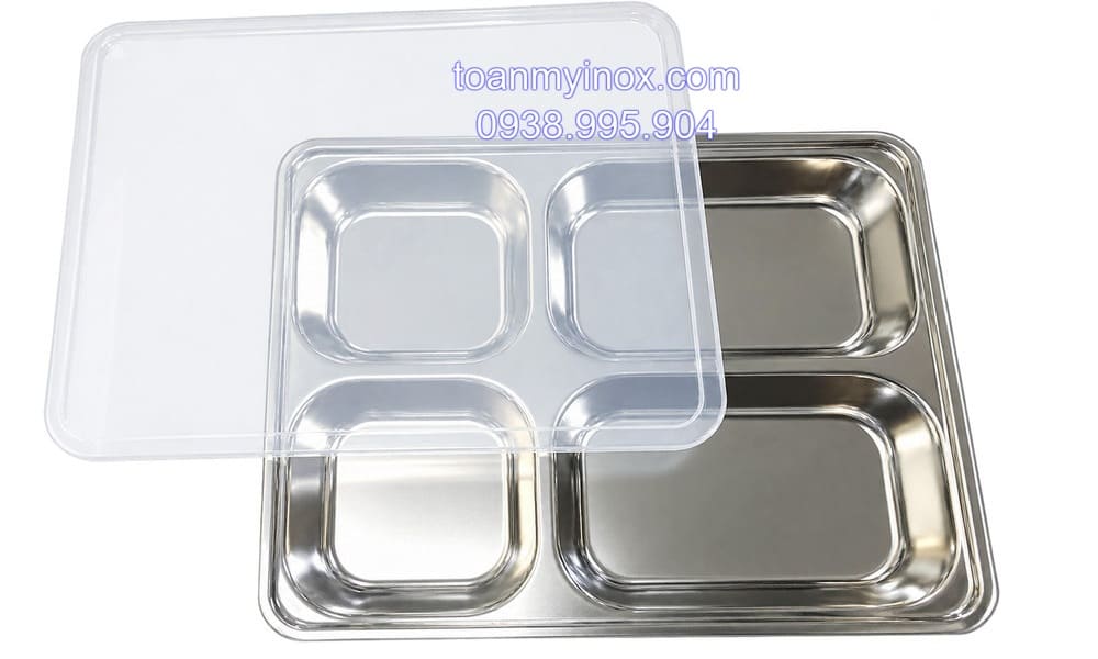 Khay cơm inox 4 ngăn sâu có nắp đậy (2)