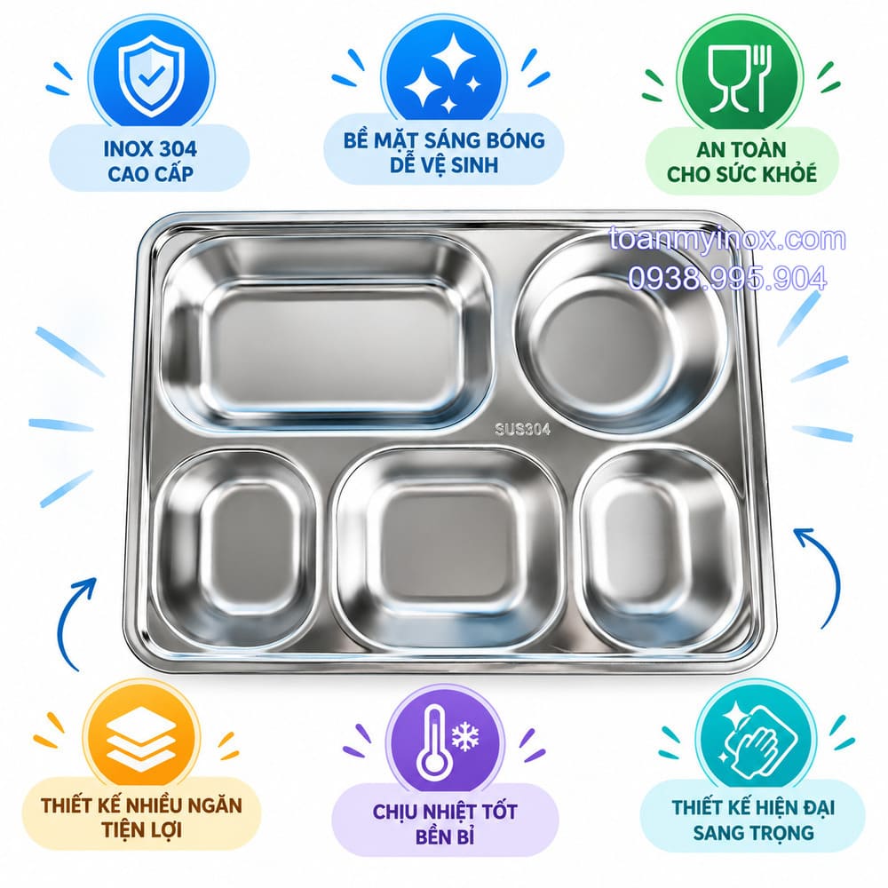 Khay cơm inox 5 ngăn sâu 304 (4)