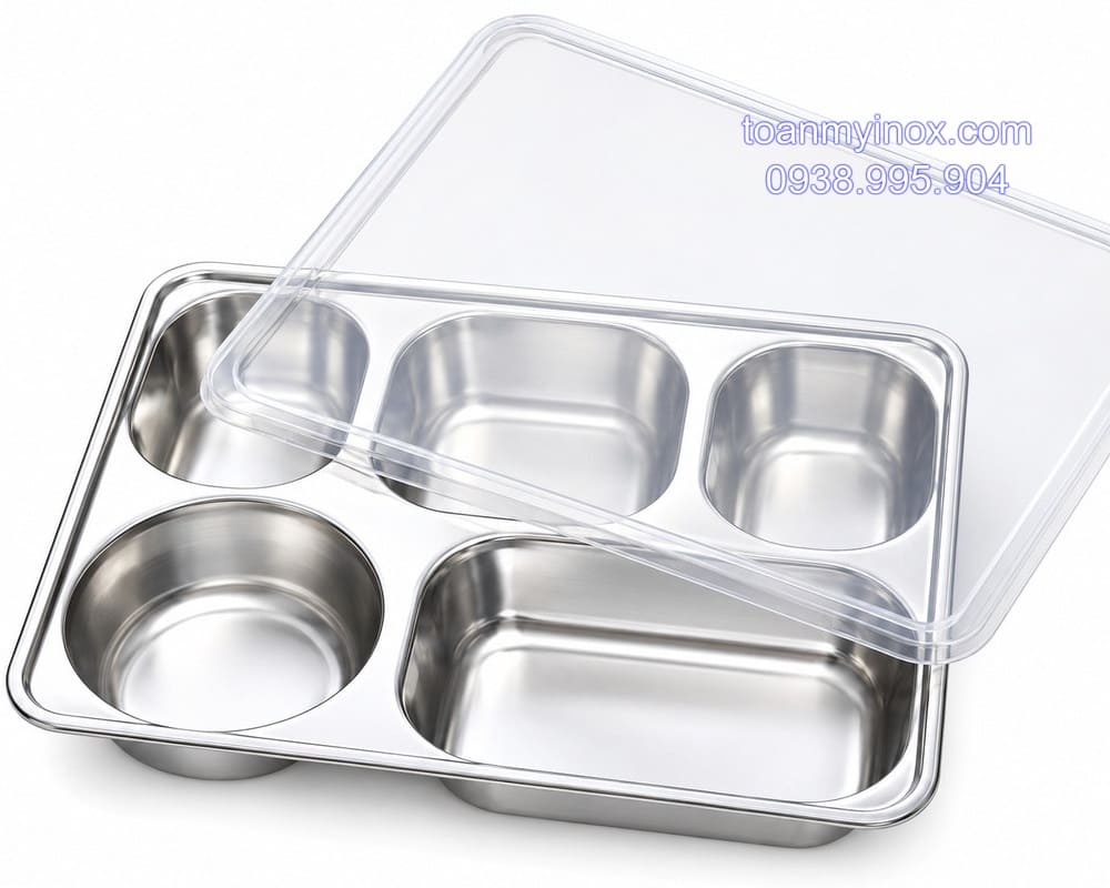 Khay cơm inox 5 ngăn sâu có nắp (1)