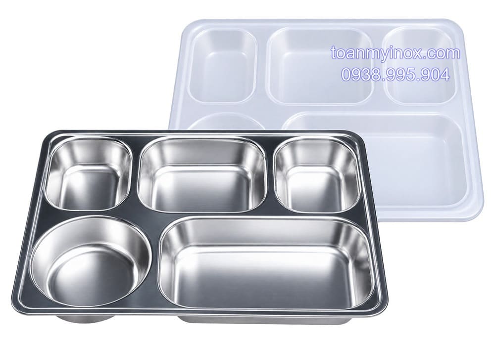 Khay cơm inox 5 ngăn sâu có nắp (2)