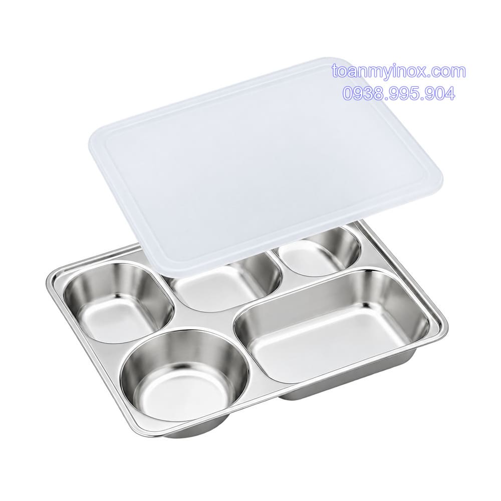 Khay cơm inox 5 ngăn sâu có nắp (3)