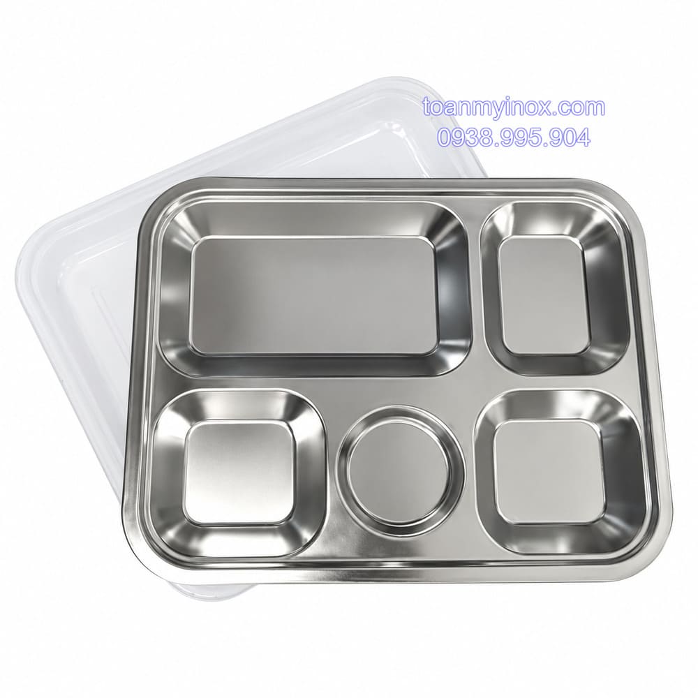 Khay cơm inox 5 ngăn thường có nắp (2)
