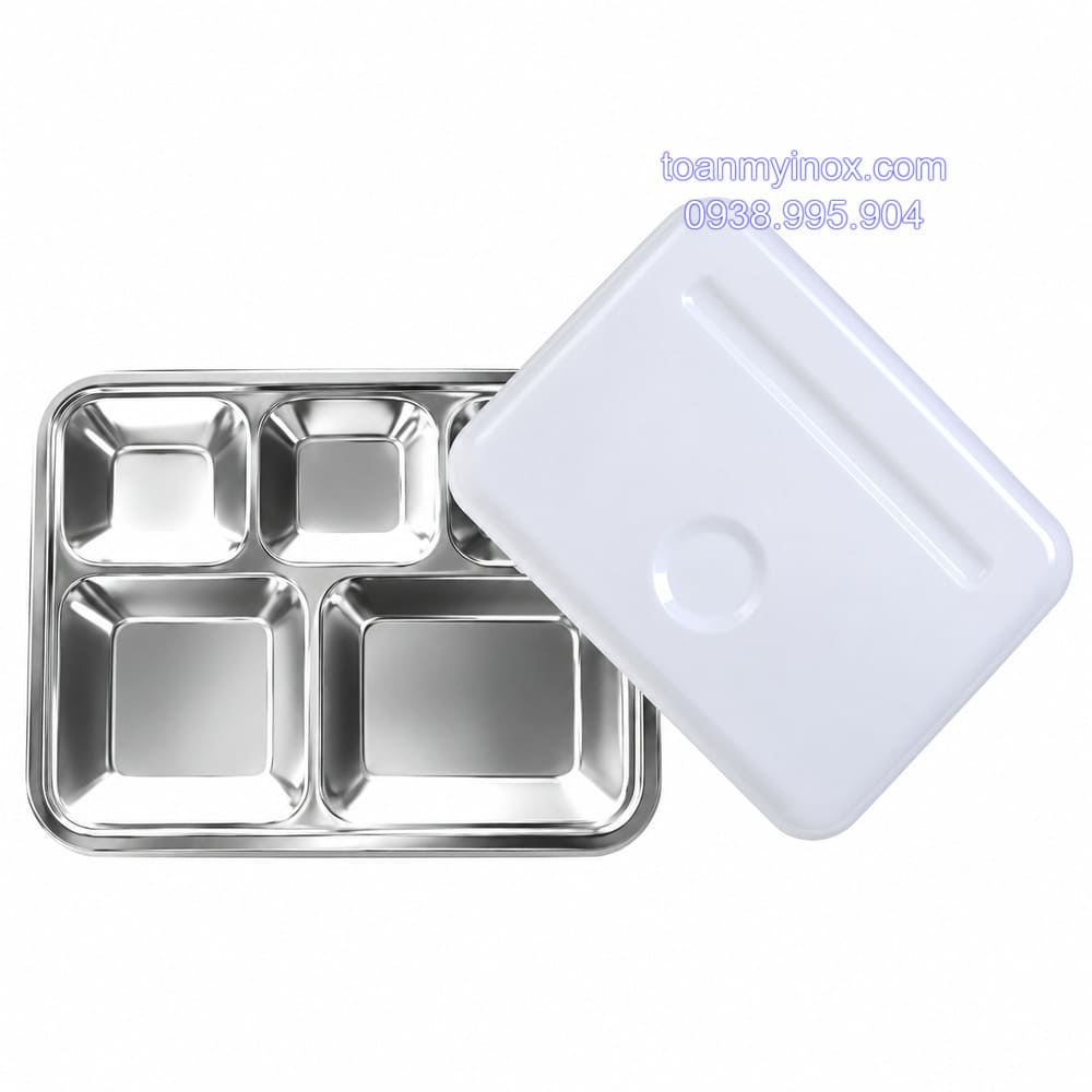 Khay cơm inox 5 ngăn thường có nắp (3)