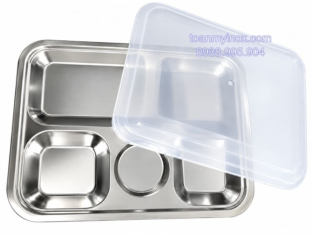 Khay cơm inox 5 ngăn thường có nắp