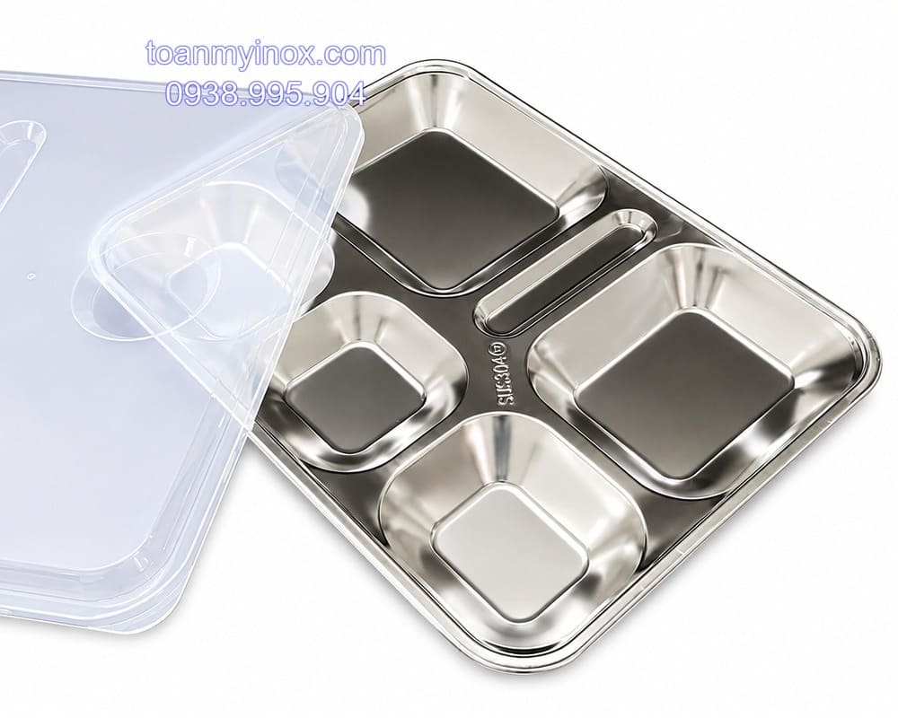 Khay cơm inox 6 ngăn có nắp đậy (1)