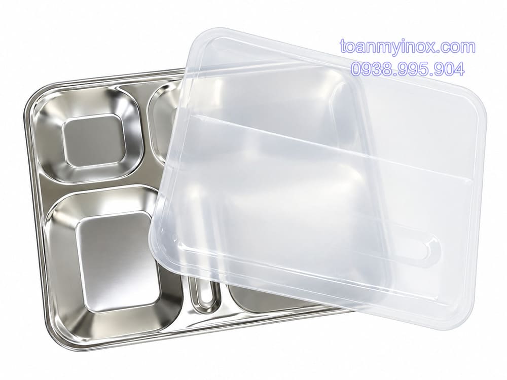 Khay cơm inox 6 ngăn có nắp đậy